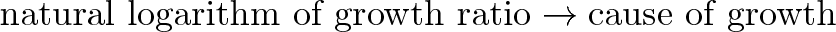 \displaystyle{\text{natural logarithm of growth ratio} \rightarrow \text{cause of growth} }