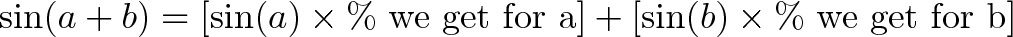 \displaystyle{\sin(a + b) = [\sin(a) \times \text{\% we get for a}] + [\sin(b) \times \text{\% we get for b}]}